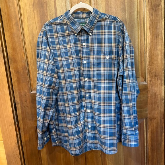 Orvis Other - Orvis Mens Blue Tan Plaid Cotton Stretch Long Sleeve Button Down Shirt XL